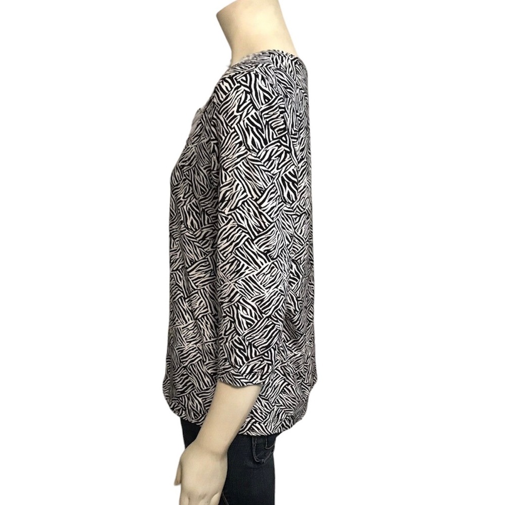 Dana Buchman Signature Top Blouse Sz Large 3/4 Sleeve Stretch Black Off White - Picture 3 of 6